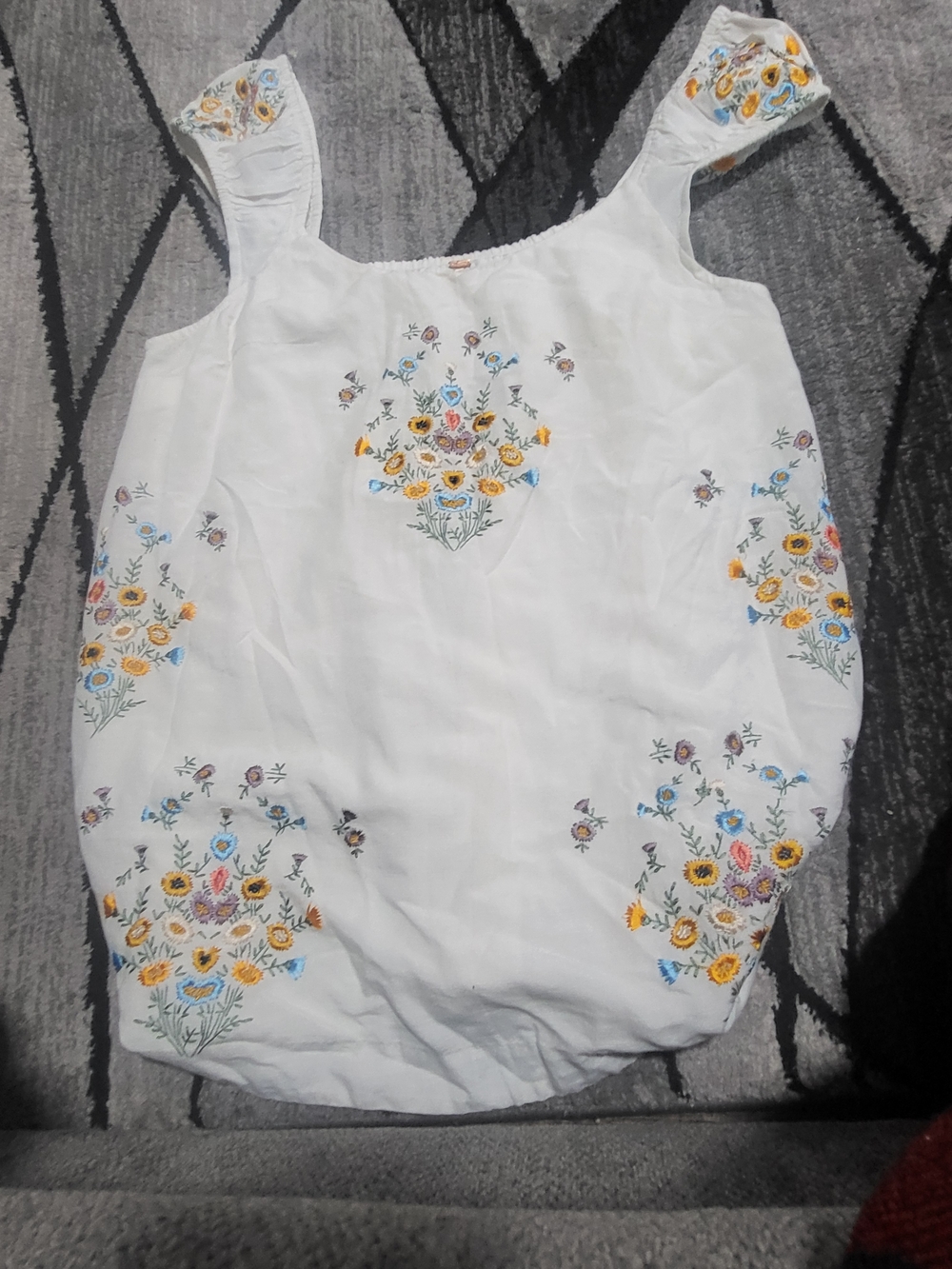 Free People White Top with Copper Logo Tag And Embroidered Stitching And Design